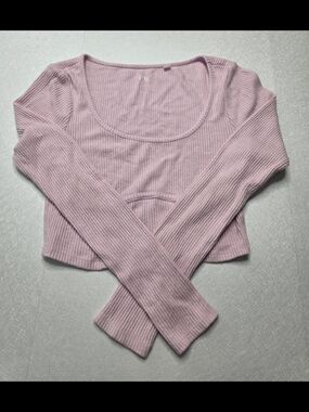 PacSun Y2K Style Pink Ribbed Knit Cropped Long Sleeve Tee,  Size S